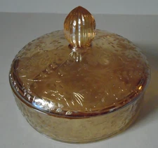 Floragold By Jeannette, Iridescent Round Candy Dish 5" Tall 6.75" Across Vintage