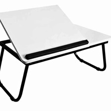Folding Laptop Lap Desk White Adjustable Tilt Wooden Work Tray
