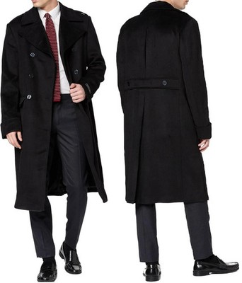 Men Black Long Coat Double-Breasted Wool Overcoat Victorian Vampire Trench Coat