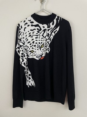 KRIZIA Women s Leopard Print Black 100% Wool Crewneck Pullover Sweater Size 42/6