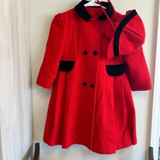 Vintage Freeway Fashions Red Blk Wool Coat  Hat Set Kids Size 6 Double Breasted