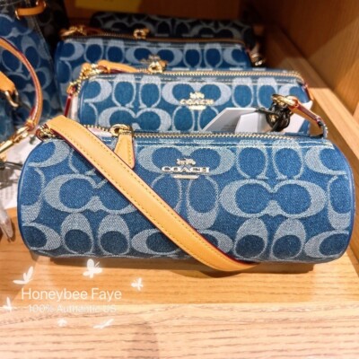 Limited Coach Nolita Barrel Bag Signature Denim Leather Cherry