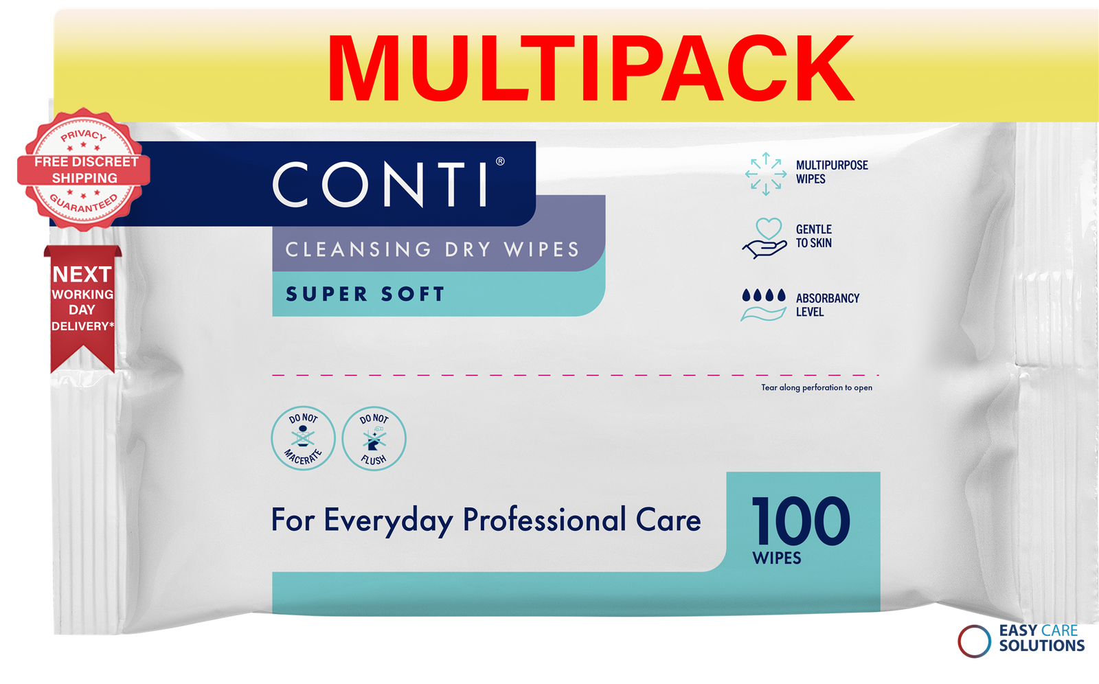 16 x Conti Soft Large Patient Vernacare Dry Wipes 30 x 28 cm 16
