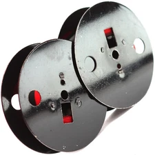 Burroughs Typewriter Twin Metal Spools with New Black and Red Ribbon / RARE