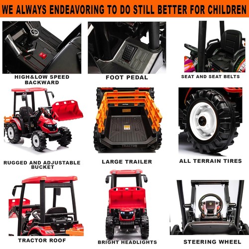 24V Ride On Tractor with Front Loader Trailer Battery Powered Electric Kids Toys - Picture 6 of 13