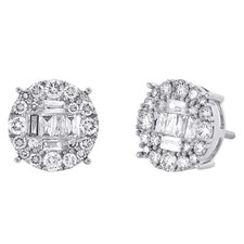 10K White Gold Round  Baguette Diamond 4 Prong Circle Stud 10mm Earrings 1 CT.