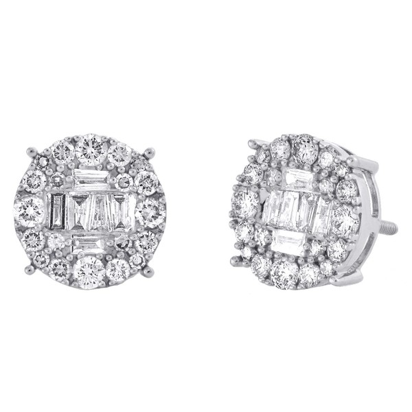10K WeißGold Rund & Baguette Diamant 4 Zacken Kreis Nieten 10Mm Ohrringe 1 Karat-image