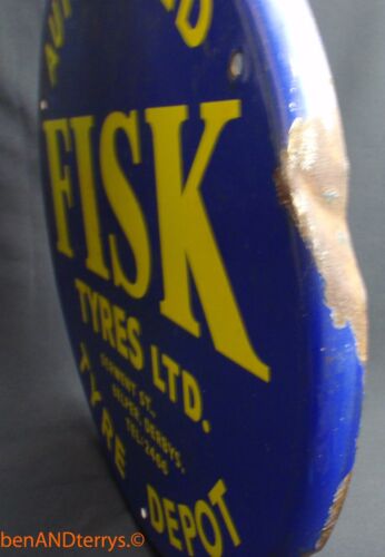 Vintage FISK TYRES Porcelain/Enamel British Sign. Car Gas Auto Oil - Picture 5 of 13