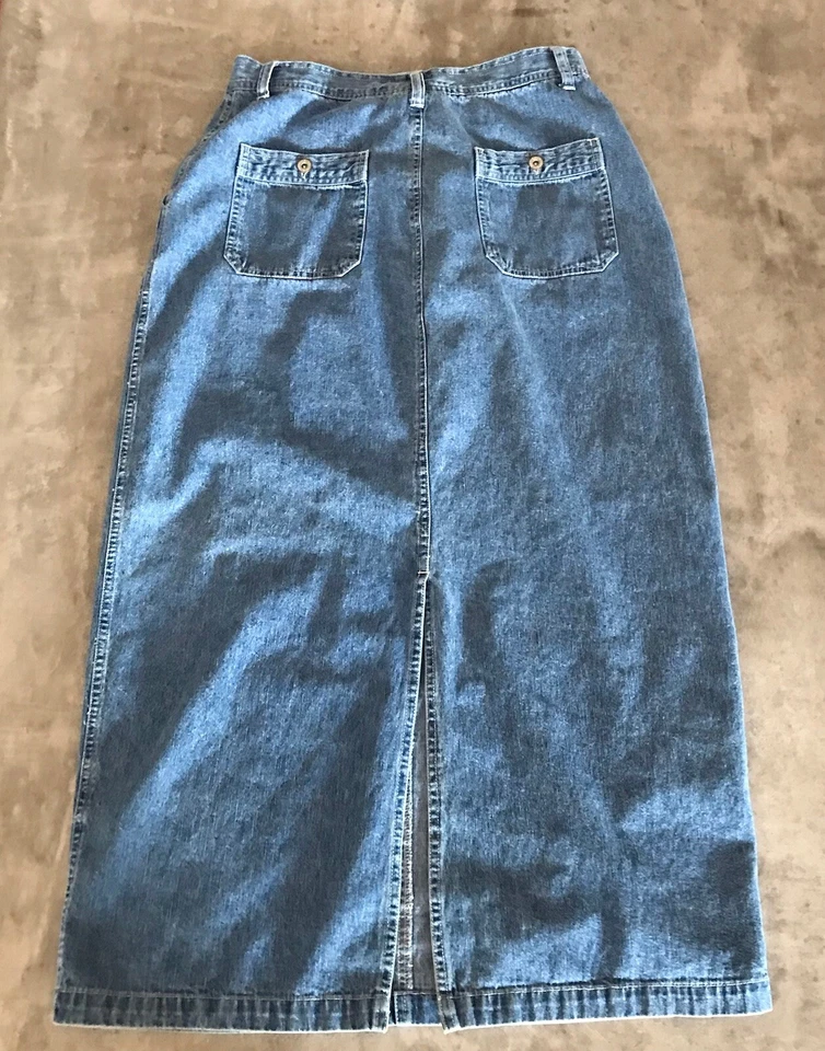 Maxi Falda Vaquera Vintage Mujer 12 28W Bolsillos Años 90 Y2K Vaquera Western Boho Desvanecida Foto 3 de 4