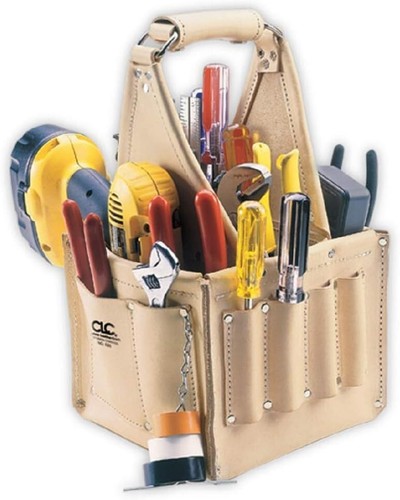 Tan Leather Electrician's Tool Carrier with Box-Shaped Design - 17 Pockets - Picture 2 of 2