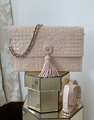 Versace Vanitas Pink Barocco Quilted Leather Medusa Tassel Chain Flap Bag BN