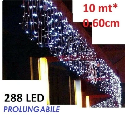 NEGOZIO MATTO Tenda Luminosa Natalizia BIANCO FREDDO PROLUNGA PIOGGIA LUCI 10m x 60cm 288led