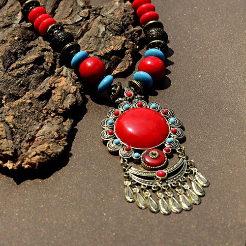 Collar Largo de Colección Estilo Étnico Joyería Danza Colgante Cuentas de Madera Suéter Cadena - Imagen 4 de 27