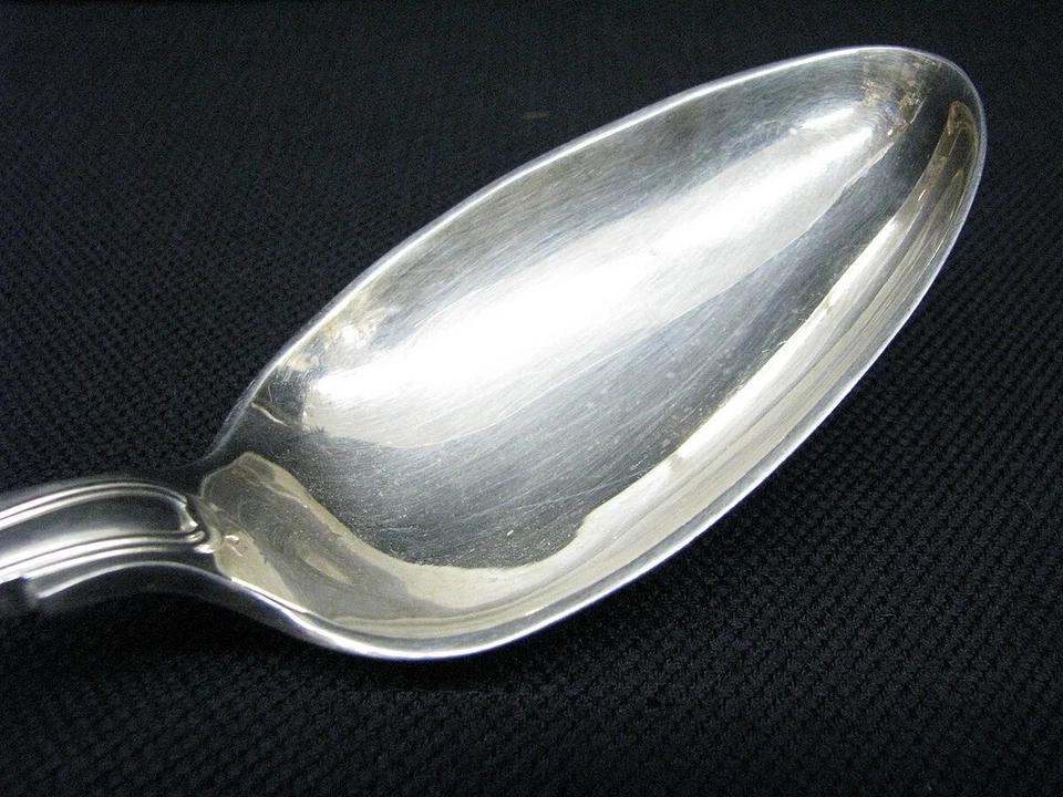 Antigua cuchara de relleno con patrón de rey inglés de 13" con sellos antiguos plateados Foto 2 de 4