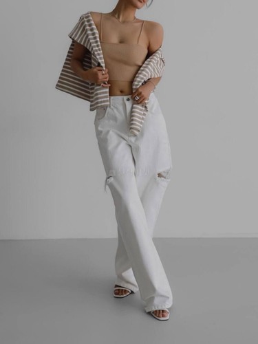 Women’s Wide Leg White Denim Jeans Made In Korea - Picture 4 of 5