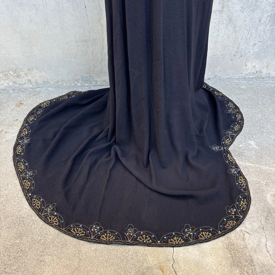 Maxi Vestido Vintage Años 30 Crepé Dorado Metálico Bordado Azul Estrás Vestido Foto 4 de 4