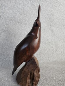 VTG HANDMADE IPE IRONWOOD  QUAIL FIGURINE -ON LOG- DARK FINISH- DENSE