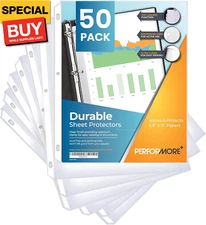 50 Sheet Protectors, Durable Clear Page 8.5 X 11 Inch for 3 Ring Binder, Plastic