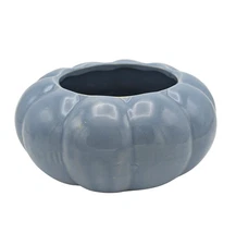 Vintage Light Blue Ribbed Bulb Planter American Pottery Low Tulip Bowl Coastal