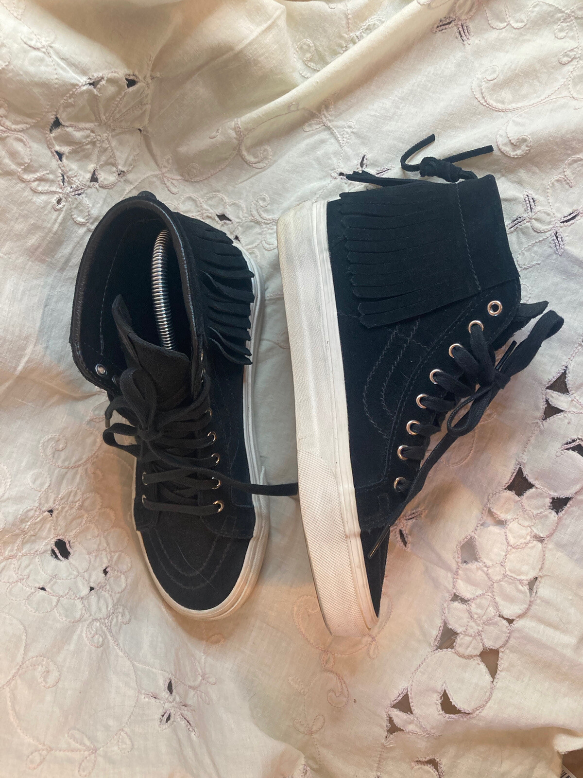 Vans Skate High Top Fringe Black Leather Unisex Men’s… Gem