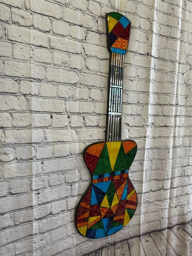 Bright Rainbow Guitar Mosaic Tile Wall Mirror 100cm x 30cm Handmade New - Picture 2 of 9