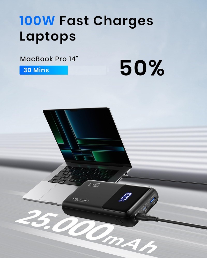 25000mAh 100W USB C Laptop Power Bank with PD QC Fast Charging