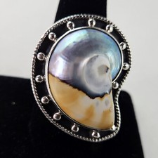 Sterling Silver Shell Ring from India 11.8g Size 8.5 8447