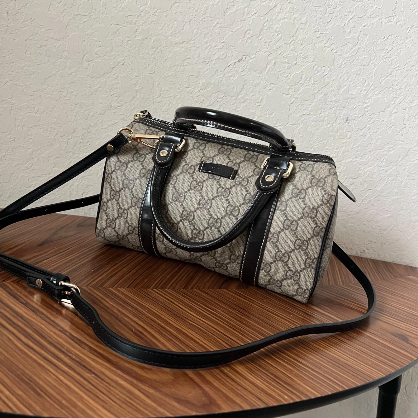Mini sac Boston en toile enduite monogramme Gucci Gg marron foncé