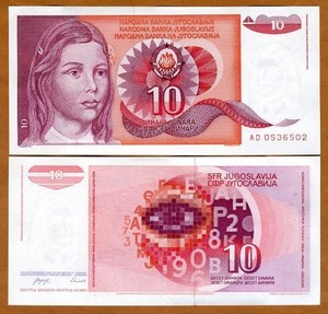 Yugoslavia, 10 Dinara, 1990, P-103, UNC Girl