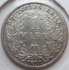 Coin German Reich Empire Silver 1 Mark 1892 G IN Very fine
