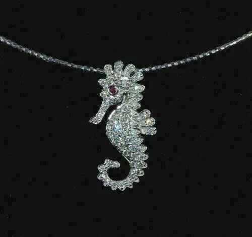 Round Cut Simulated Diamond Seahorse Cluster Pendant In 14K White