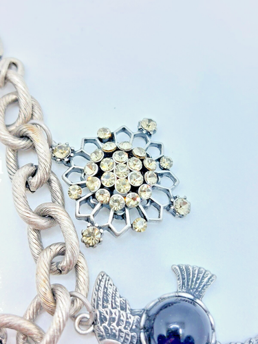Statement Pewter Rolo Link Oversized 5 Medallions Charms Bracelet 7.5-8" - Picture 6 of 11
