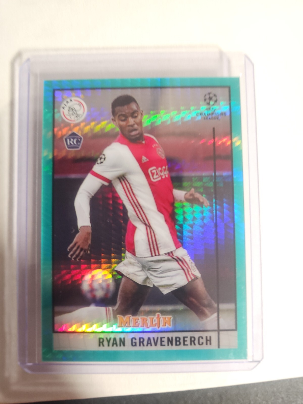 Ryan Gravenberch 2020-21 Topps Merlin #57 Chrome AQUA PRISM Ajax Rookie Card RC