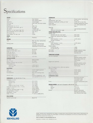 New Holland Bidirectional Tractor Model TV140 Sales Brochure No. 33014012 - Picture 2 of 2