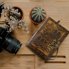 Unique Vintage Embossed Leather Diary - Daily Writing and Travel Notebook