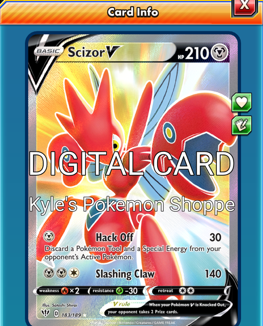 Scizor V FA FULL ART Pokemon TCG Online PTCGO 183/189 DIGITAL CARD SENT