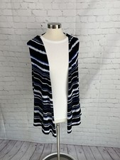 Chico  s XL/3 Travelers Blue/Black/White Striped Sleeveless Vest Cardigan