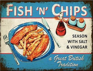 Vintage Metal Plaque Fish N Chips British Uk Seaside Kitchen