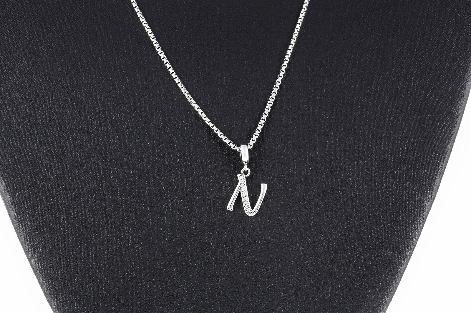 925 Sterling Silver Initial Charm Necklace AZ initials Box Chain