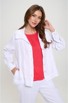 HLT496 White Small NWT Match Point Linen Shirt Top Cover Up Jacket Button NEW