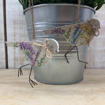 2 x Ostern Vogel Frühling Blumen Hängedeko Gisela Graham Vintage Garten