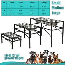 Elevated Raised Pet Dog Feeder Bowl Stainless Steel Food Water Stand  2 Bowls