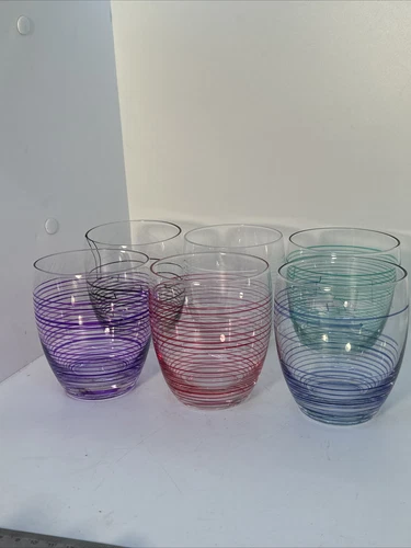 Vintage Hazel Atlas Glass Tumblers Fiesta Stripe Drinking Glasses MCM - Set of 2
