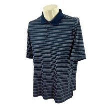 Walter Hagen Men's Hydro-Dri Short Sleeve Blue Stripe Golf Polo Shirt Medium