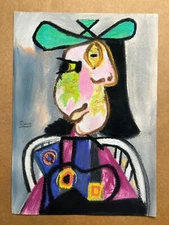 Pablo Picasso Drawing on paper (Handmade) signed and stamped mixed media.