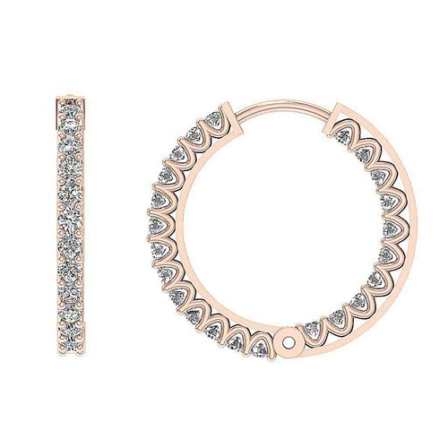 InOut Side Hoops Earrings VS1 F 0.65 Ct Round Diamond 14K White Gold 0.60 Inch - Picture 8 of 12