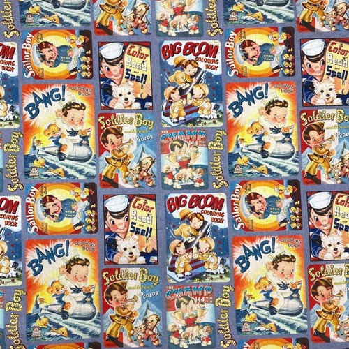 Vintage Retro Style Sailor Boy Cartoon Nursery Sewing Cotton Quilting Fabric - Picture 1 of 4