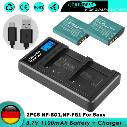 2× NP-BG1 NP-FG1 Akku + Dual Ladegerät Für Sony CyberShot DSC-W170 DSC-H10 H20 - Afbeelding 1 van 12