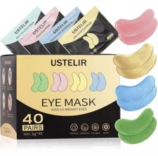 NEW Eye Mask Set 24K Gold 40 Pairs Hyaluronic Acid Rose & Aloe USTELIR