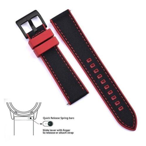 Hybrid Fkm Watch Strap Fluoro Rubber Canvas Nylon Watchbands Quick Release - Picture 58 of 76